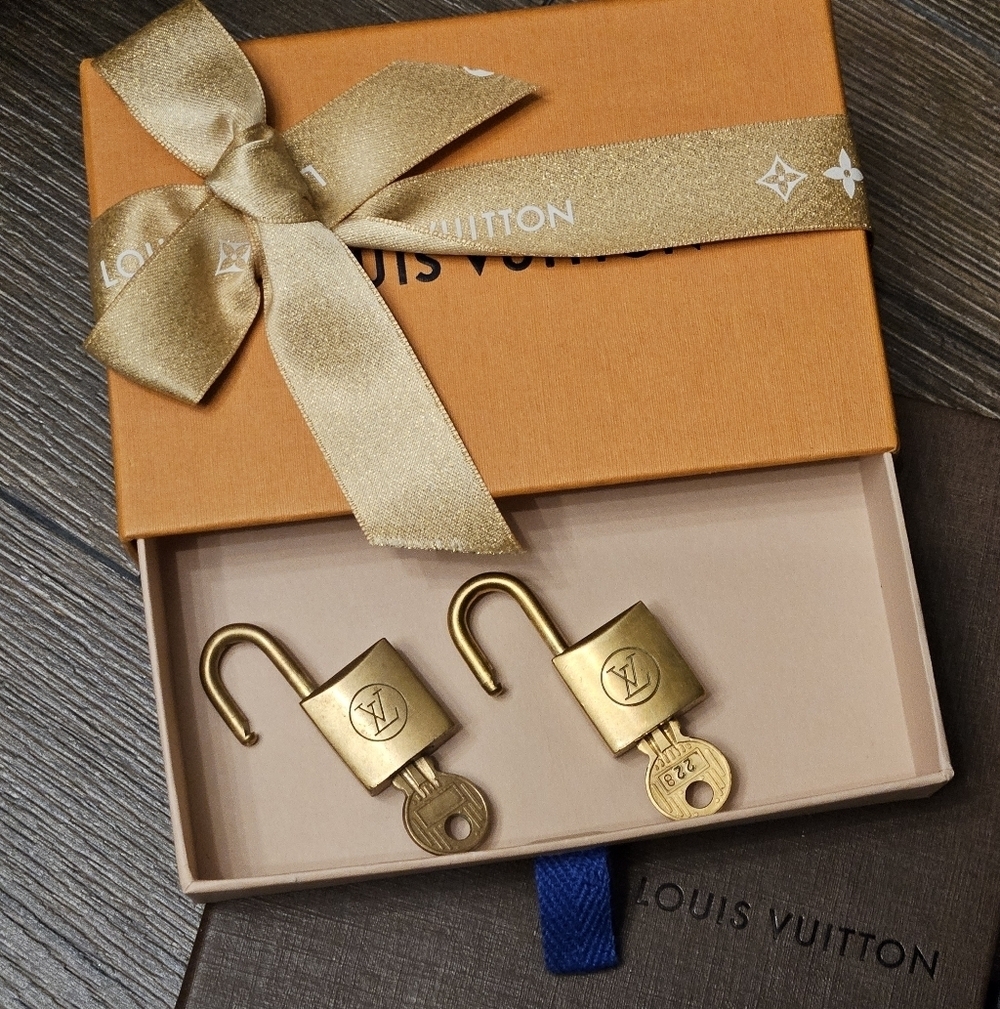 Louis Vuitton Vintage Brass Padlock Pair #228 w/ 2 Keys & Box
